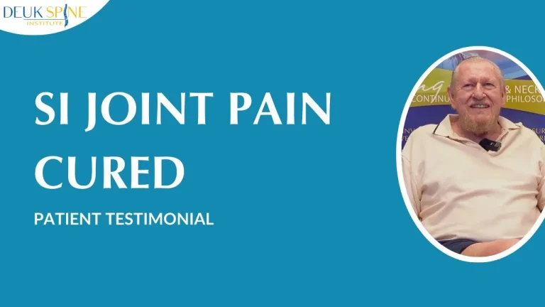 Testimonial for SI joint pain cure, featuring a smiling man sitting.